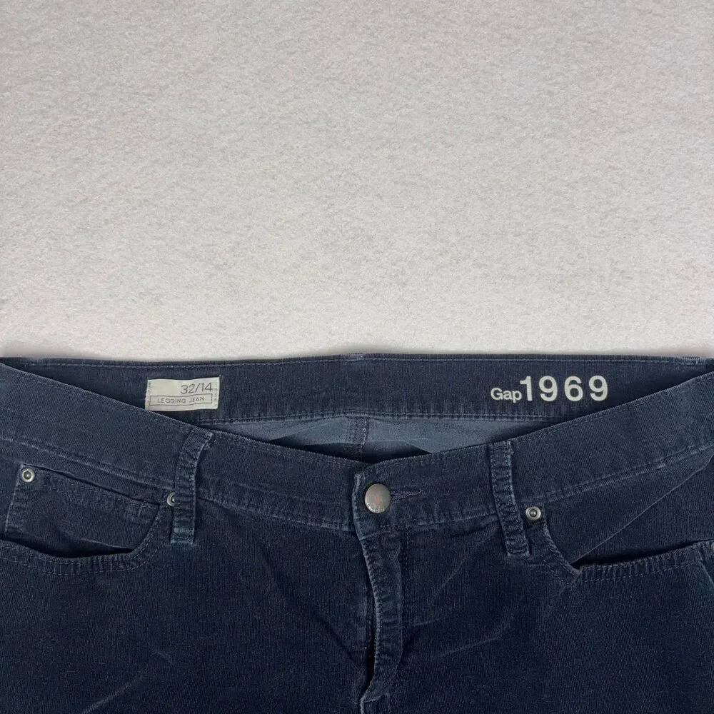 Gap 1969 Legging Jeans Women's 32/14 Navy Corduroy Skinny Stretch